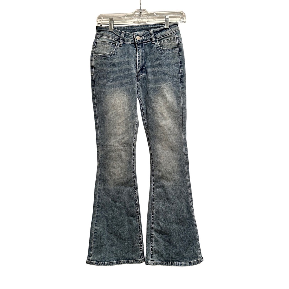 Petite Flare Jeans Y2K Light Wash Stretch Denim Mid Rise‎ Small - Picture 3 of 5